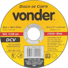 Vonder Disco De Corte 115 0X1 6X22 23 Para Aço Carbono E Inox -