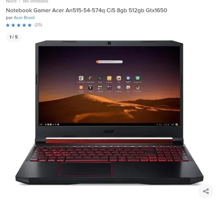 Notebook Gamer Acer Nitro 5 An515-54-574q Core I5 8GB 512GB SSD GTx 1650 | R$4.409