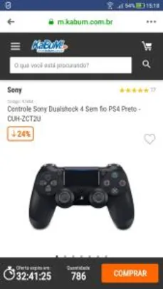 Controle Sony Dualshock 4 Sem fio PS4 Preto - CUH-ZCT2U R$190