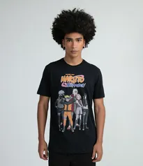 Camiseta Manga Curta com Estampa Frontal Naruto Preto