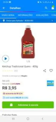[App + ouro+ magalupay R$1,95] Ketchup Tradicional Quero 400g | R$3,95