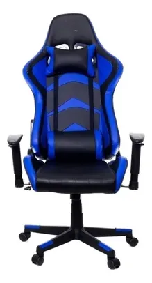 Cadeira de escritório Prizi Kombat gamer ergonômica preta e azul com estofado de couro sintético