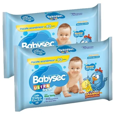 Kit 2 Lenço Umedecido Babysec Galinha Pintadinha Ultrafresh 92 unidades cada