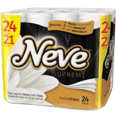 Papel Higiênico Neve Supreme Folha Tripla 20 metros 24 Rolos