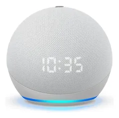 Amazon Echo Dot 4th Gen with clock com assistente virtual Alexa, display integrado glacier white 110V/240V