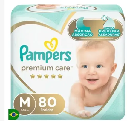 Fralda Pampers Premium Care Jumbo M 80 Unidades