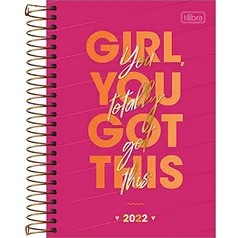 Agenda Espiral Diária 14 x 20 cm Love Pink 2022 - Estampa Girl you got this fundo rosa - Tilibra