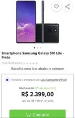 Smartphone Samsung Galaxy S10 Lite Preto - R$ 2399