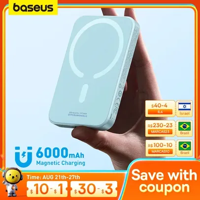 Power Bank Baseus sem fio 6000mah 20w (Funciona com cabo também)