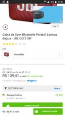 Caixa de Som Bluetooth Portátil à prova dágua - JBL GO 2 3W Vermelho