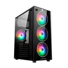 GABINETE GAMER HAYOM GB1709, Mid Tower, 3 Fans RGB Frontais, Lateral em Vidro Temperado, S/Fonte | R$284