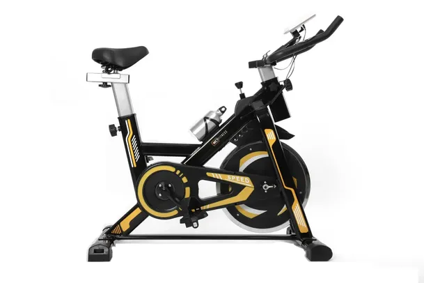 BICICLETA SPINNING COM RODA DE INERCIA DE 13KG - PRETO E AMARELO