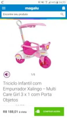 Triciclo Infantil com Empurrador Multi Care Girl 3 x 1 Rosa Xalingo Brinquedos | R$188