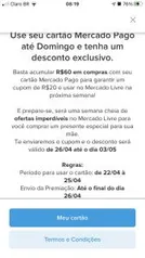 (Selecionados) Gaste R$60 no Cartão Mercado Pago e ganhe voucher de R$20 no Mercado Livre