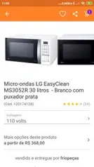 Micro-ondas lg 30L R$232 com 25% cashback e cupom appganhe10