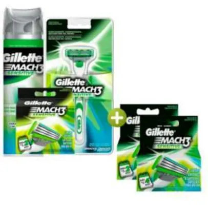 [RICARDO ELETRO] Kit Gillette Mach3 Sensitive: Aparelho + 8 Cargas + Espuma Mach3_  por R$ 57
