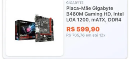 Placa-Mãe Gigabyte B460M Gaming HD, Intel LGA 1200, mATX, DDR4 | R$550