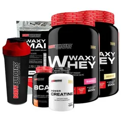 Kit 2x Waxy Whey 900g + BCAA 100g + Power Creatine 100g + Waxy Maize 800g + Coqueteleira  Bodybuilde