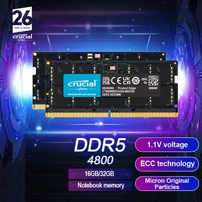 [Moedas] Memória portátil para RAM Crucial, 8GB, , DDR5, 4800MHz, SODIMM 1.1V