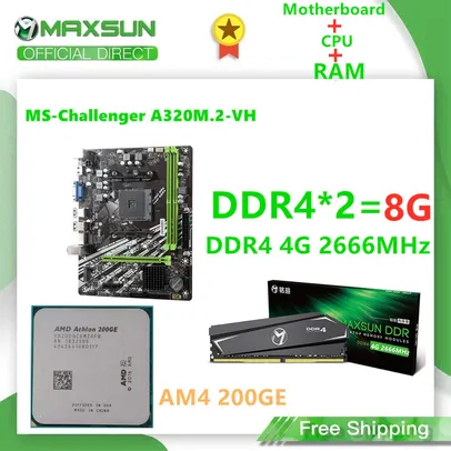 Kit Athlon 200ge + a320m + 2x4Gb 2666Mhz | R$ 875