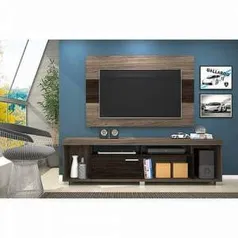 [Shoptime] Rack com Painel Gallardo MDF/MDP Cinza Gris/Preto Brilho Classic Home - R$177