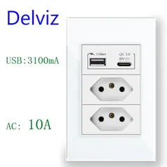 [Taxa Inclusa] Conjunto 2 tomadas 10A + 2 Portas USB, Painel de Vidro 110 - 250V