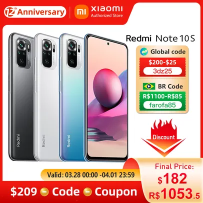 Smartphone Global Version Xiaomi Redmi Note 10S Mobile 6GB 64GB 