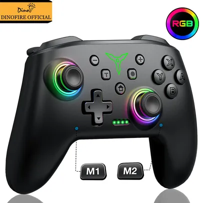 (1ª compra - Taxas já incluídas) Controle Gamepad Dinofire Bluetooth sem fio com Controlador RGB para Nintendo Switch, PC, Celular