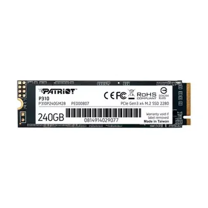 SSD Patriot P310 240GB, M.2 2280 PCIe Gen3x4, NVMe 1.3, Leitura: 1.700MB/s, Gravação: 1.000MB/S 