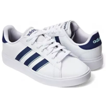 [SALDO MP] Tênis ADIDAS Masculino Grand Court Base 2.0, Branco+Azul - Tamanhos 39 ao 43