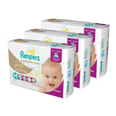 Kit de Fraldas Pampers Mega Premium Care a partir e 69 centavos a tira