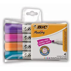 Pincel Marcador de Quadro Branco BIC Marking, c/ 4 Cores Fashion, Ponta Redonda e Resistente, 930094