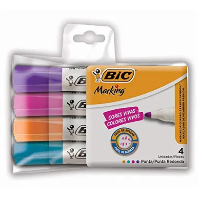 Pincel Marcador de Quadro Branco BIC Marking, c/ 4 Cores Fashion, Ponta Redonda e Resistente, 930094