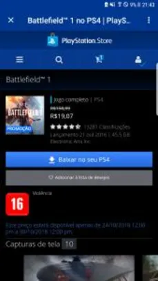 Battlefield 1 - PS4 - R$19