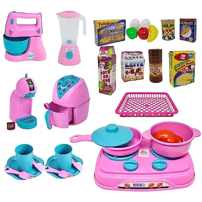 Kit Cozinha De Brinquedo Infantil Completa Com Comidinhas 30 Pcs Acessórios Eletrodomésticos