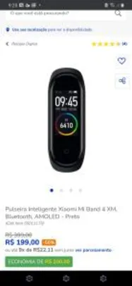 Pulseira Inteligente Xiaomi Mi Band 4, Bluetooth | R$199