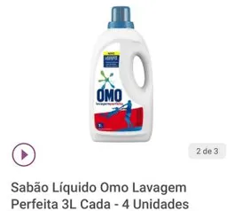 Sabão Líquido Omo Lavagem Perfeita 3L Cada - 4 Unidades | R$22,49 Un