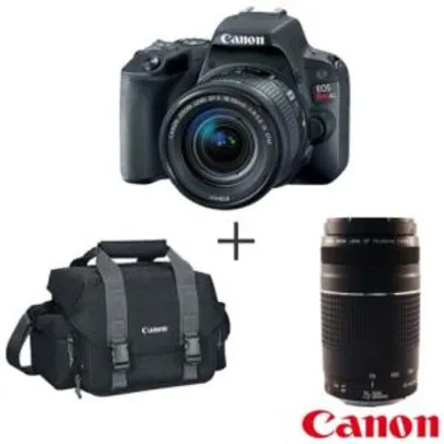 Câmera Digital Canon EOS Rebel SL2 DSLR, 24,2MP, 3"- N5SL2B + Bolsa Gadget Bag - 300DG + Lente Zoom Telefoto EF 75-300mm - R$ 2753