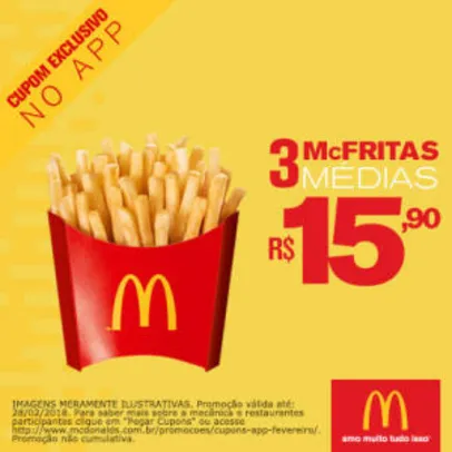 3 McFritas médias no McDonald's - R$15,90