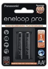 [PRIME] Pilha Recarregável Eneloop PRO AA (Pequena), Panasonic, Cartela com 2 unidades - R$66