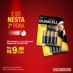 [Americanas - Loja Física] Pilhas Alcalinas Pequena AA ou Palito AAA Duracell por R$ 9,99