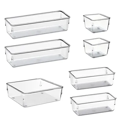 Organizador Modular Acrimet para Gavetas, Bancadas e Armários, Plástico Transparente, Kit com 7 Potes Sortidos