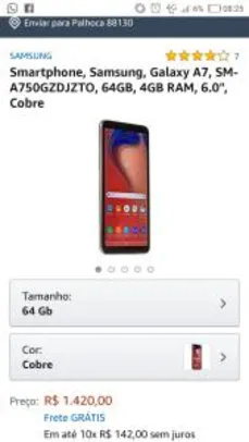 Samsung Galaxy A7 2018 64g - Cobre | R$1.420