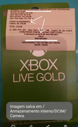 Americanas LOJA FÍSICA Cartão Xbox Live Gold 12 meses R$ 159,99