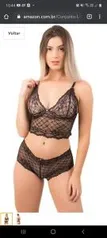 Conjunto Lingerie Baby Doll em Renda, Preto R$ 9