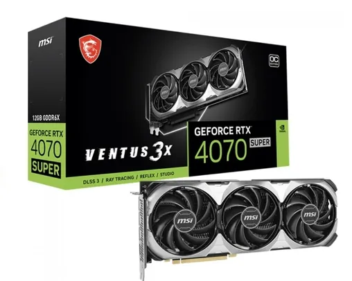 Placa De Vídeo MSI NVIDIA GeForce RTX 4070 Super Ventus 3X OC, 12GB, GDDR6X, DLSS, Ray Tracing, 912-