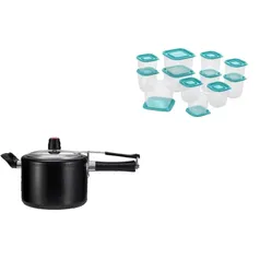 Kit Panela de Pressão Antiaderente 4,5L + Conjunto de Potes de Plástico Azul Continental - 12 Unidades Continental