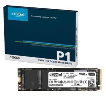 SSD Crucial P1, 1TB, M.2 NVMe, Leitura 2000MB/s, Gravação 1700MB/s | R$ 799