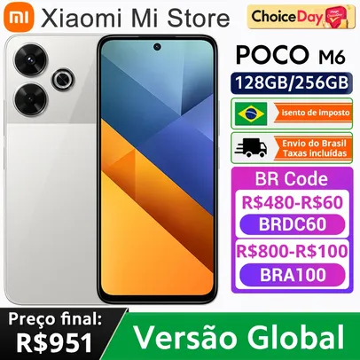 [Do Br] Versão global Poco m6 4g smartphone 108mp pro grade câmera helio g91 ultra 6.79 6gb/128gb