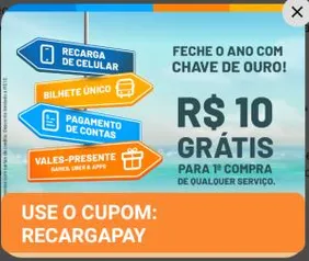 [1ª Compra] R$10 OFF em qualquer serviço Recarga Pay